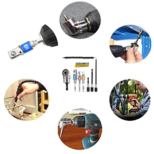 Flexible Drill Bit Extension Set, Includes 105° Right Angle Drill, Bendable Drill Extension, 3pcs 1/4 3/8 1/2" Universal Socket Adapter Set, 3pcs Drill Bit Holder, Screwdriver Bit Kit