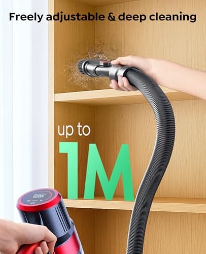 Cordless Vacuum Cleaner, 550W/45KPa Stick Vacuum, 60 Mins Runtime Rechargeable Vacuum, Wall Mount Charging, Auto Mode, Self-Standing Vacuum Cleaner for Home with 3.3Ft Hose for Pet Hair Carpet Floor