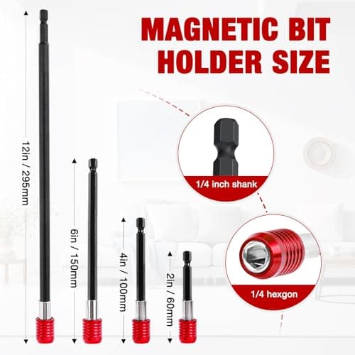 Drill Bit Extension 2/4/6/12’’, Magnetic Bit Holder 4 Pcs, Drill Extension Bit Holder 1/4’’ Hex, Bit Holder for Impact Driver CR-V Steel Quick Release for Screwdriver Bit Nut Drill Socket by XIOGZAXI