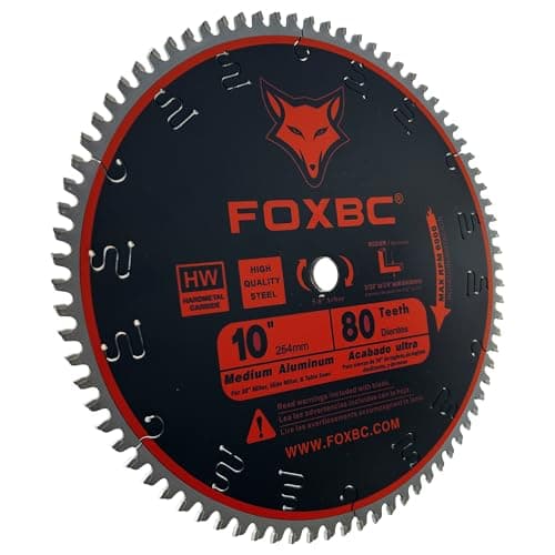 FOXBC 10-Inch Saw Blade 80-Tooth TCG for Aluminum and Non-Ferrous Metal & Plastic Cutting with 5/8-Inch Arbor