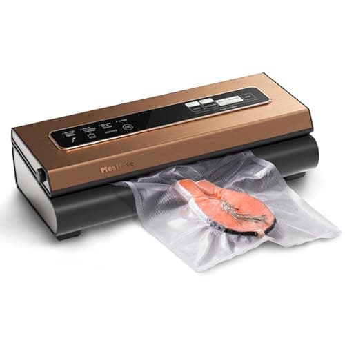 Vacuum Sealer Machine Powerful 90Kpa Precision 6-in-1 Compact Vacuum Food Preservation System Built-in Cutter, 2 Bag Rolls & 5 Pre-cut Bags, Dry&Moist Modes Smart Suction, ETL Listed (Copper)