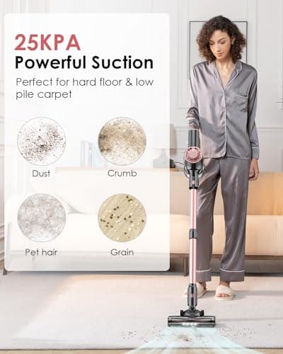V8PRO Cordless Vacuum Cleaner for Home - 25Kpa Stick Vacuum with Self Standing Design, Max 35Min Runtime, 6 in 1 Lightweight Vacuum for Hardwood Floors and Carpet Pet Hair (Champagne)
