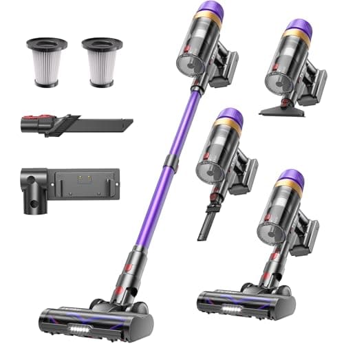 Cordless Vacuum Cleaner, 580W/48Kpa/65Mins Vacuum Cleaners for Home, Self-Standing Stick Vacuum with LED Display & Wall Mount Charging, Anti-Tangle Handheld Vacuum Cordless for Floor/Carpet/Pet Hair