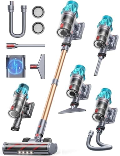Cordless Vacuum Cleaner 550W/45Kpa, Stick Vacuum Cleaners 60 Mins Max Runtime with Charging Dock, Self-Standing Handheld Vacuum with Touch Display, 6-in-1 Vacuum Cleaner for Carpet/Hard Floor/Pet Hair