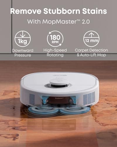 eufy X10 Pro Omni Robot Vacuum and Mop Combo, 8,000 Pa Suction, Dual Mops with 12 mm Auto-Lift and Carpet Detection, AI Obstacle Avoidance, Auto Mop Washing, Auto Drying, Self-Emptying, White