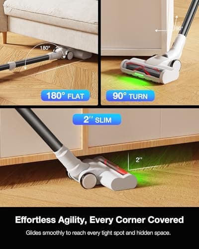 Cordless Stick Rechargeable Vacuum Cleaner, Lightweight, 55min Runtime, 9 in 1 Powerful Suction, Self Standing, Anti Tangle LED Headlight, Ideal for Carpets, Hardwood Floors, Pet Hair, and Home
