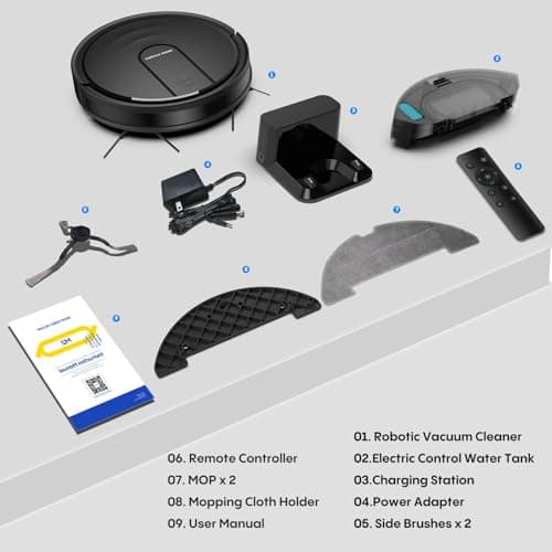 Bagotte Robot Vacuum and Mop Combo, 5000Pa Mopping Robot Vacuum Cleaner with Schedule, 4 in 1 Robotic Vacuum Cleaner,Ultra Slim,Self-Charging,Wi-Fi/Voice/App, Perfect for Pet, Hard Floors, Carpet