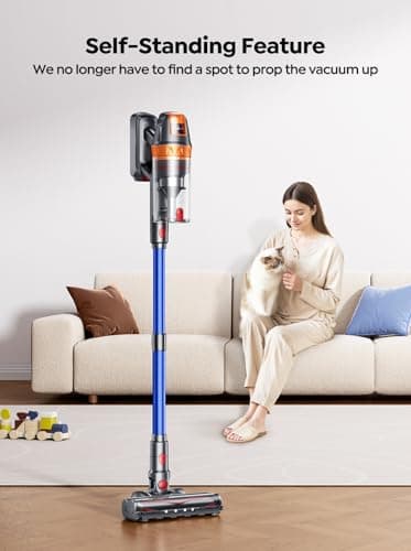 Cordless Vacuum Cleaner, 600W 45KPA with Upholstery Cleaning Tool, Stick Vacuum Cleaners for Home 60 Mins Runtime, Self-Standing, Wall Mount Charging, Rechargeable Vacuum for Floor Carpet Pet Hair
