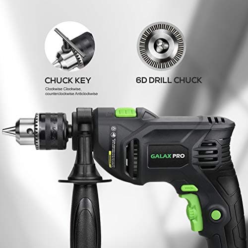 GALAX PRO 5Amp 1/2-inch Hammer Drill with 105pcs Accessories, Variable Speed 0-3000, Hammer and Drill 2 Functions in 1, 360°Rotating Handle, Depth Gauge, Carrying Case Included