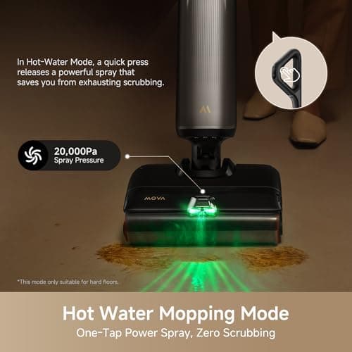 Mova X4 Pro Wet Dry Vaccum Cleaner, 20000Pa Cordless Vacuum Mop with Zero Tangle, Hot Water Mopping for Sticky Messes,194℉ Hot Air Self Drying, 180° Lie Flat, Push-In Charging Station, LED Display
