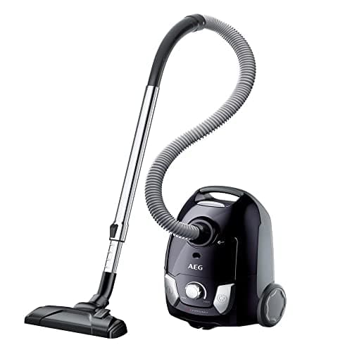 AEG VX4 Vacuum Cleaner with Bag, VX4-1-EB, Powerful Suction, All Floor Types, Hard Floors & Carpets, Washable Filter, 7.5 Meter Range, Including Accessories, Handheld Vacuum Cleaner, 80dB, Black