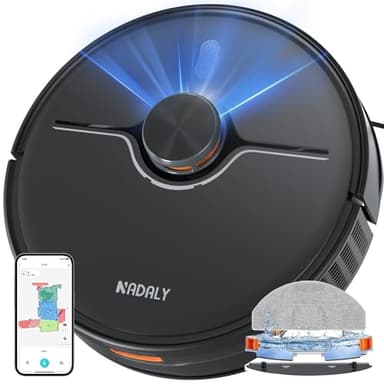NADALY D200 Robot Vacuum and Mop Combo, Lidar Navigation Robot Vacuum Cleaner, 6000Pa Suction, 200Mins Runtime, Wi-Fi/App/Alexa Control, Self-Recharging Robotic Vacuum for Carpet Pet Hair Hard Floor