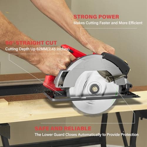 Mini Circular Saw, Circular Saw, Corded Circular Saw 12A 5500RPM Power Circular Saw with 7-1/4'' Saw Blade and Guide 2.45'' (90°) & 1.81'' (45°) Max Cutting Depth for Wood Plastic (1)