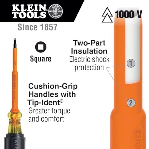 Klein Tools 661-4-INS Insulated Screwdriver, Made in USA, #1 Square Tip with 4-Inch Shank