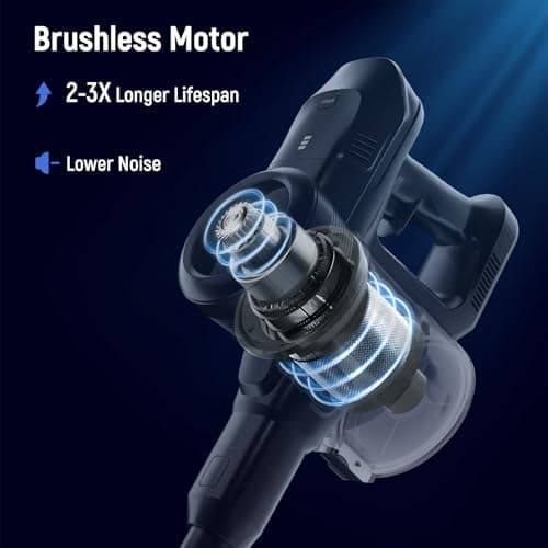 FABULETTA Cordless Vacuum Cleaner, 35Kpa Vacuum Cleaners for Home, Max 50 Mins Runtime, Self-Standing Design, 5-Layer Filtration System, Anti-Tangle Brush, LED Display, Lightweight