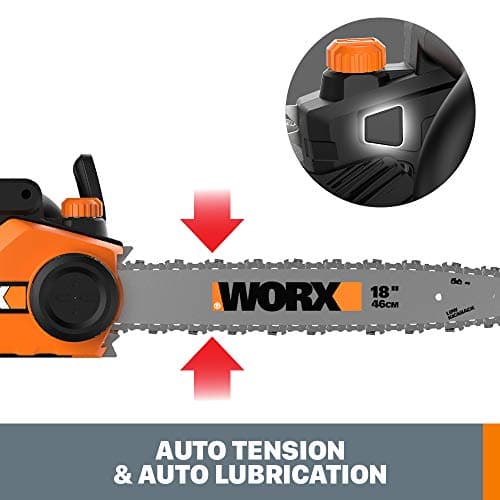 Worx WG304.2 Saw 18-Inch 15.0 Amp Electric Chainsaw with Auto-Tension, Chain Brake