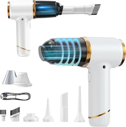 Handheld Vacuum Cleaner 15000PA Car Vacuum, 6 in 1 Portable Cordless Vacuum Cleaner Set, USB Rechargeable. White