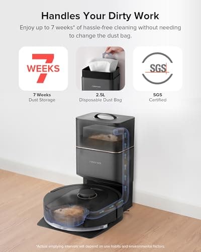 roborock Q5 Pro+ Robot Vacuum and Mop, Self-Emptying, 5500 Pa Max Suction, DuoRoller Brush, Hands-Free Cleaning for up to 7 Weeks, Precise Navigation, Perfect for Hard Floors, Carpets, and Pet Hair