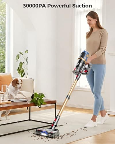 Cordless Vacuum Cleaner, 30Kpa Vacuum Cleaners for Home, Max 50Mins Runtime, Anti-Tangle Stick Vacuum, LED Screen, 1.5L Dust Cup, Rechargeable Lightweight Vacuum for Hardwood Floor, Carpets, Pet Hair