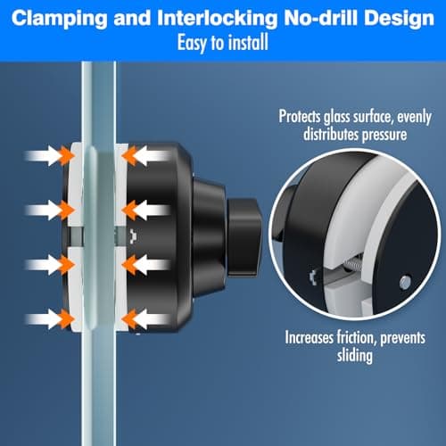 Ranbo Frameless Glass Door Floor Lock, Clamp-On No-Drill, 304 Stainless Steel, Fits 3/8"–1/2" (10–12 mm) Swing/Sliding Doors — Ideal for Office, Entrance, Storefront,Top or Bottom Mount, Matte Black