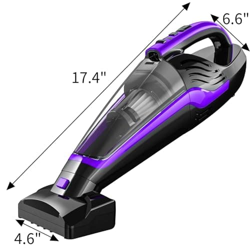 Pet Hair Handheld Vacuum, Car Vacuum Portable Cordless Rechargeable with Reusable Filter and Motorized Brush for Carpet, Couch & Stairs, Purple, 17.4"X 4.6"X 6.6"