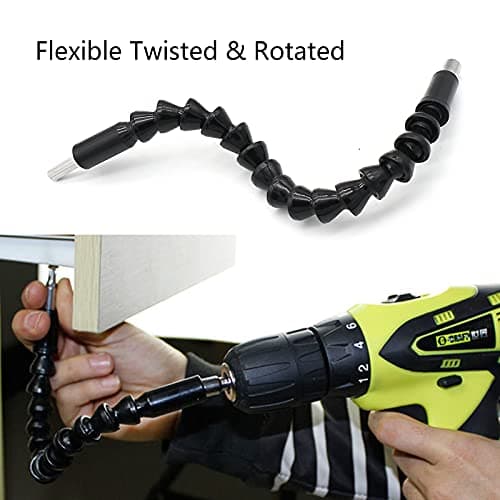 Silver 105 Degree Right Angle Drill Bit Holder, 1/4" Hex Shank Driver and Flexible Angle Extension Bit Kit for Screwdriver & Drill