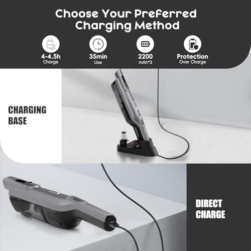 Cordless Handheld Vacuum, Lightweight Portable Hand Vacuum Cleaner with LED Light,Rechargeable Hand Held Vacuum with Charging Dock, Powerful Suction for Office, Home,Car,Silver