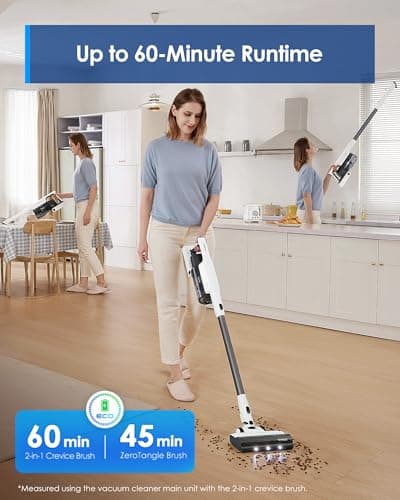 Tineco A30S Cordless Stick Vacuum Cleaner, 160W Suction, 60Min Runtime, 1L Larger Dustbin, ZeroTangle Brush, PureCyclone Tech, LED Headlight, White