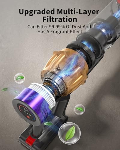 Cordless Vacuum Cleaner, Upgraded 550W 50KPA 60Mins, Vacuum Cleaners for Home, Self-Standing Cordless Vacuum with Brushless Motor, Green Dust Revealing Lamp for Sofa/Pet Hair/Hard Floors/Carpet