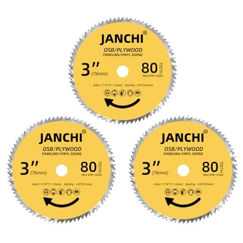 3Pack 3 Inch (76mm) 80T Circular Saw Blade, 7/16 Inch (11.12mm) Arbor with 3/8 Inch(9.5mm) Bushing, Plywood, OSB, Paneling and Vinyl Siding Fast and Smooth Cutting Saw Blade