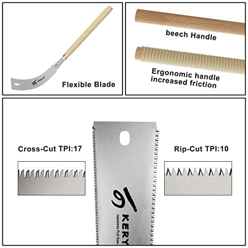 KERYE Japanese Pull Saw 9.5 Inch, Hand Saw with Double Edges of 10/17 TPI and Replaceable Blade, Ryoba Wood Cuttter, Sharp and Light Woodworking Tools Gifts for Men and Women-KY01