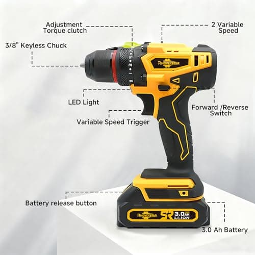 Cordless Drill Set with Battery And Charger,Power Drill Tool Set 20v,1/2-Inch Keyless Chuck,Variable Speed (Equipped with two batteries)