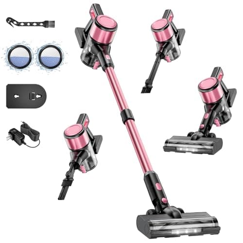 Cordless Vacuum Cleaner, 8 in 1 Powerful Stick Vacuum with 45min Runtime, Anti-Tangle Vacuum Cleaners for Home, Lightweight Handheld Wireless Vacuum for Hardwood Floor Carpet pet Hair, Rose