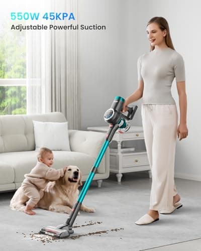 Cordless Vacuum Cleaner, 550W/45Kpa/65Mins Vacuum Cleaners for Home, Self-Standing Stick Vacuum with LED Display, Rechargeable Cordless Vacuum, Lightweight for Carpet, Pet Hair, Hardwood Floor