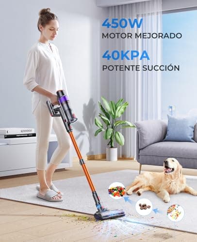 Cordless Vacuum Cleaner, 450W/40KPA 55 Mins Stick Vacuum Cleaner with LED Touch Display, Lightweight Handheld Vacuum Cleaners for Home, Carpet, Pet Hair and Hardwood Floors