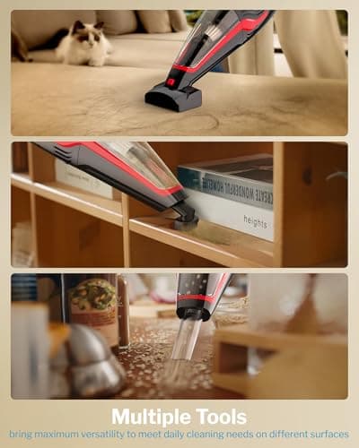 Pet Hair Handheld Vacuum, Car Vacuum Portable Cordless Rechargeable with Reusable Filter and Motorized Brush for Carpet, Couch & Stairs, Red, 17.4"X 4.6"X 6.6"