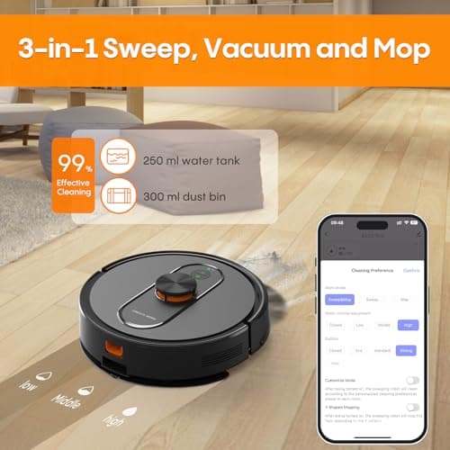 Robot Vacuum and Mop Self-Emptying, 5000Pa Robotic Vacuums, 60 Days Hands-Free, 3-in-1 LiDAR Robot Vacuum Cleaner,No-Go Zones,Perfect for Carpets, Hard Floors, and Pet Hair