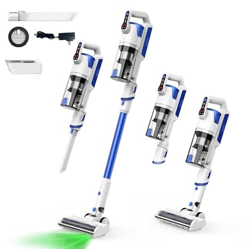 Cordless Vacuum Cleaner, Brushless Motor Powerful Suction Stick Vacuum, LED Display, with 2500 mAh Detachable Battery, 45 Mins Runtime Vacuum Cleaners for Home/Pet Hair/Hardwood/Carpets, Blue