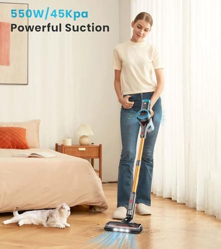 Cordless Vacuum Cleaner, 550W/45Kpa Vacuum Cleaners for Home with Self-Standing, MAX 60Mins Vacuum with LED Display, Anti-Tangled Vacuum Cleaner, Stick Vacuum for Carpet/Pet Hair