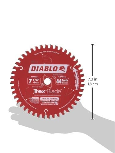Diablo TrexBlade Saw Blade for Composites and Plastic - 7-1/4" Diameter, 44 MTCG Teeth, 5/8" Arbor, .065" Kerf, -3° Hook Angle, .040" Plate, 10000 Max RPM - D0744CD