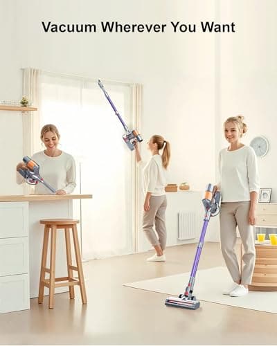 Cordless Vacuum Cleaner, 2 Batteries 120 Mins Runtime, 550W 45KPA Stick Vacuum with Self-Standing, Tangle-Free Brush, LED Display, Vacuum Cleaner for Home Hardwood Floor, Carpet, Pet Hair