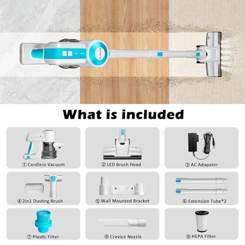 PURKINN Cordless Vacuum Cleaner 18KPa Powerful Stick Vacuum Rechargeable with 2 Modes, 2200mAh Battery, 35Min Runtime, Small Handheld Vacuum Cleaner for Home, Hardwood Floor, Pet Hair, Car, P8