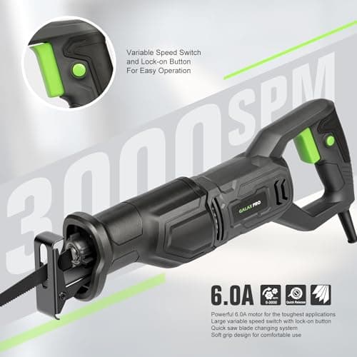 GALAX PRO 120V Reciprocating Saw, 6.0 Amp Variable Speed Corded Reciprocating Saw with1-1/8" Stroke Length, 2800RPM and 6" Max for Wood, Metal, PVC Pipe Cutting