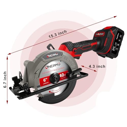 6" Cordless Mini Circular Saw, 21V Compact Wireless Circular Saw, 4.0Ah Battery, 5800RPM, Max Cut 2-1/6" (90°), 1-1/4" (45°),w/40T & 60T Blades,Fast Charger (1Hr),Applicable to Wood,Aluminum & Plastic