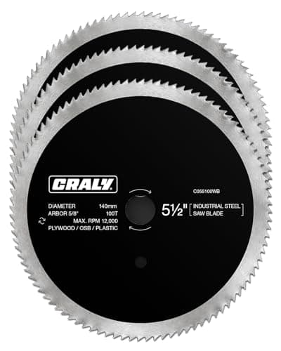 CRALY 5-1/2 Inch 100 Teeth Circular Saw Blade, 5/8 Inch Arbor, Thin Kerf, for Cutting Plywood, OSB, Plastic, Paneling & Vinyl Siding, 3-Pack(C055100WB-3)