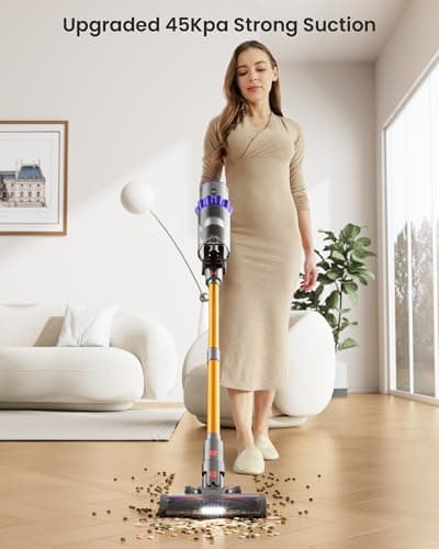 Cordless Vacuum Cleaner, 550W 45KPA 70Mins Self-Standing Vacuum Cleaners for Home, Stick Vacuum Cordless with Wall Mount Charging, LDE Display, Upgraded Roller Brush for Carpet,Pet Hair,Hardwood Floor