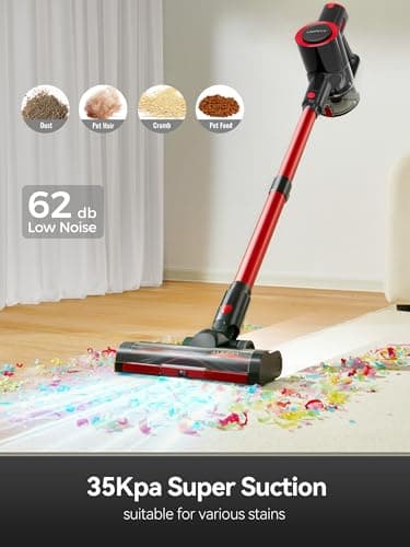 uwant Cordless Vacuum Cleaner 35Kpa Powerful Suction Wide Green Headlight Vacuum Cleaner for Home Pet Hair Anti-Tangle HEPA Lightweight Handheld Vacuum for Carpet Hard Floors (Black)