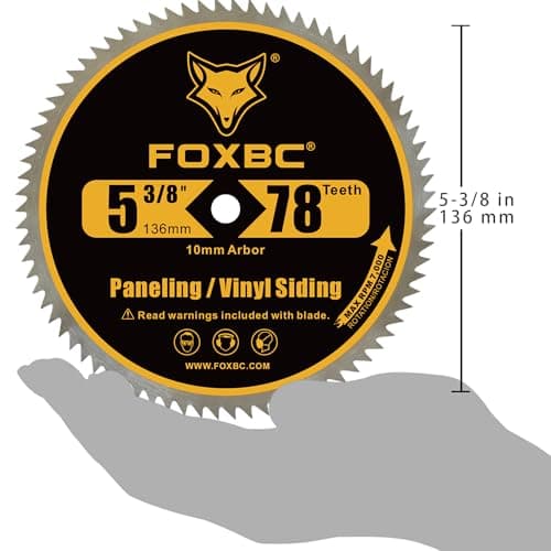 FOXBC 5 3/8 Inch Circular Saw Blade 78 Tooth for Paneling, Plastics, Vinyl Siding Cutting with 3/8" (10mm) Arbor, Replacement for DeWalt DW9053-3 Pack