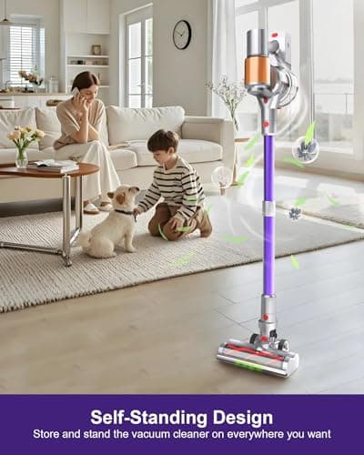 Cordless Vacuum Cleaner, 2 Batteries 120 Mins Runtime, 550W 45KPA Stick Vacuum with Self-Standing, Tangle-Free Brush, LED Display, Vacuum Cleaner for Home Hardwood Floor, Carpet, Pet Hair