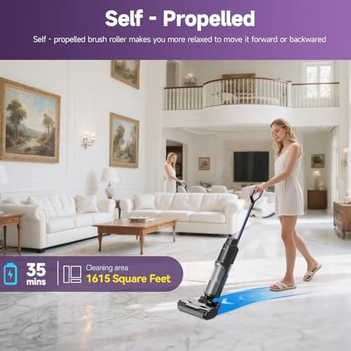 W15 Wet Dry Vacuum Cleaner, 3-in-1 Cordless Vacuum Mop with Self-Washing, 35min Runtime, Self Propelled, 0.2in Edge Cleaning, 910ML Large Clean Water Tank, Powerful Suction For Hard Floor Pet Hair
